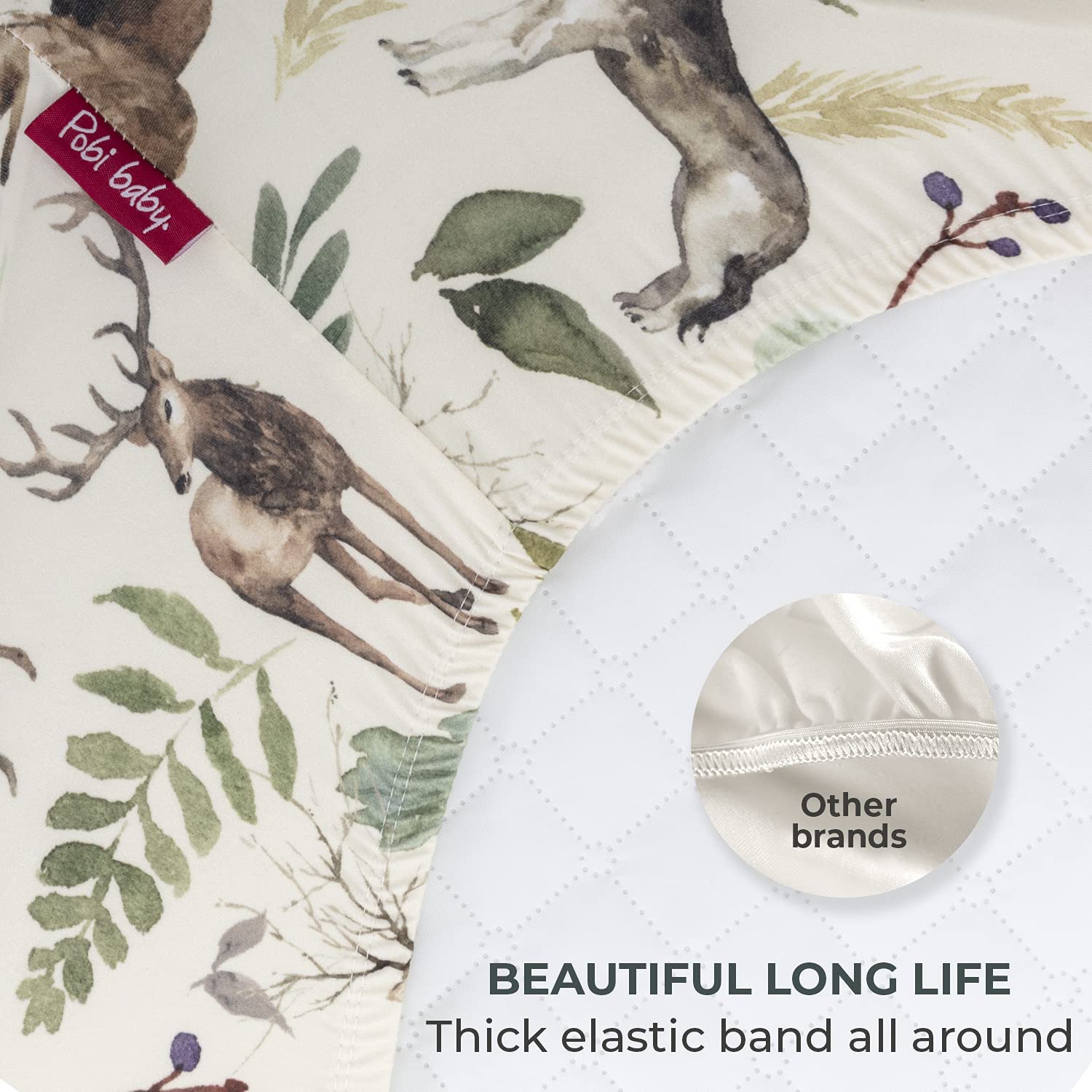 Pobibaby - Premium Spannbettlaken für Babybett für Babybetten, für Standard-Matratzen – ultraweiche Baumwollmischung, sicher und kuschelig, stilvolles Woodland Betttuch (Wildlife Brown)