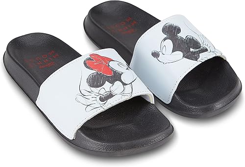 Disney Ladies Minnie and Mickey Slides - Ladies Classic Mickey and Minnie Mouse Slide Sandals Mickey & Minnie Mouse Slip On Slides