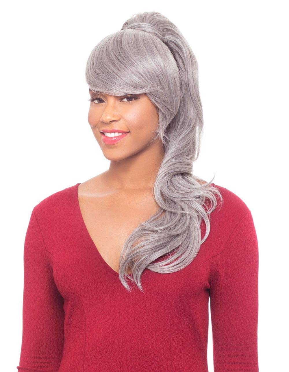 Alicia Beauty Foxy Silver Collections, Fusion High Heat Synthetic, Long Wavy Ponytail Style Hair Piece, Instant accessories, Bang and Drawstring - DUET 3 (TT1B33)