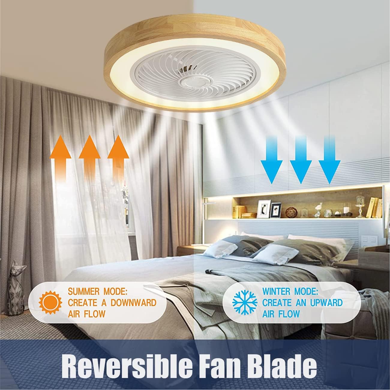 Deckenventilator mit Lampe & Fernbedienung - Holzdesign, leise, dimmbar, Reversible Luftrichtung - 72W für Schlafzimmer, Wohnzimmer, Esszimmer