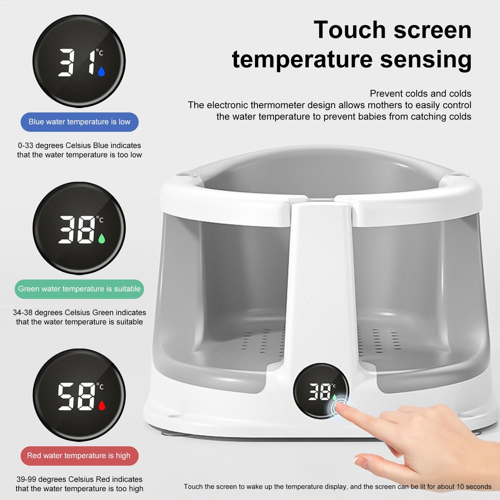 Sedia da Bagno per, Sedia da Bagno Antiscivolo con Sensore di Temperatura, Supporto Sicurezza Doccia Ideale per Casa Viaggi e Regali Nascite Compleanni