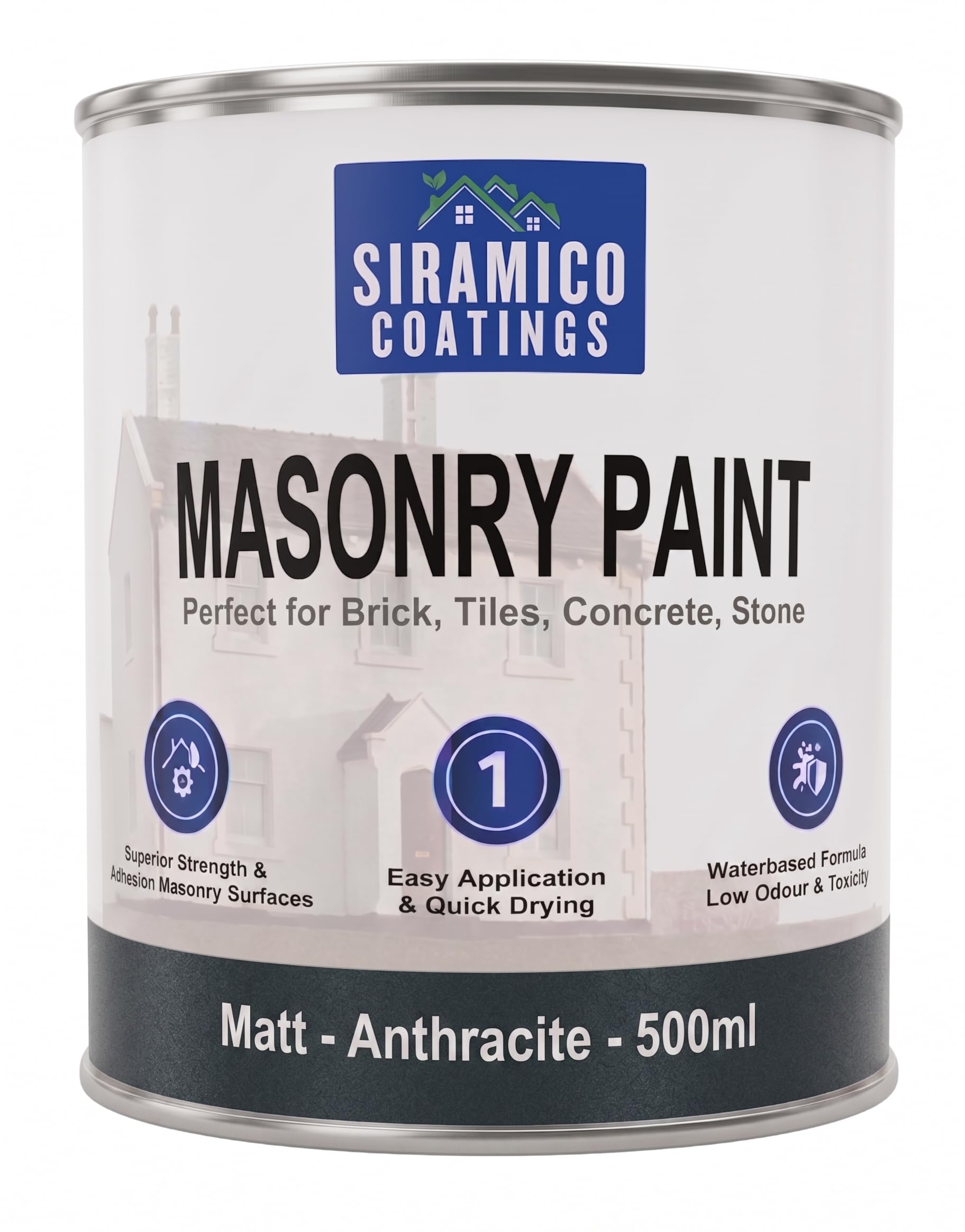 SIRAMICO COATINGS | Masonry Paint | Smooth White | 500 ml |10 Year protection of Masonry surfaces | Washable Paint (Anthracite, 500ml)
