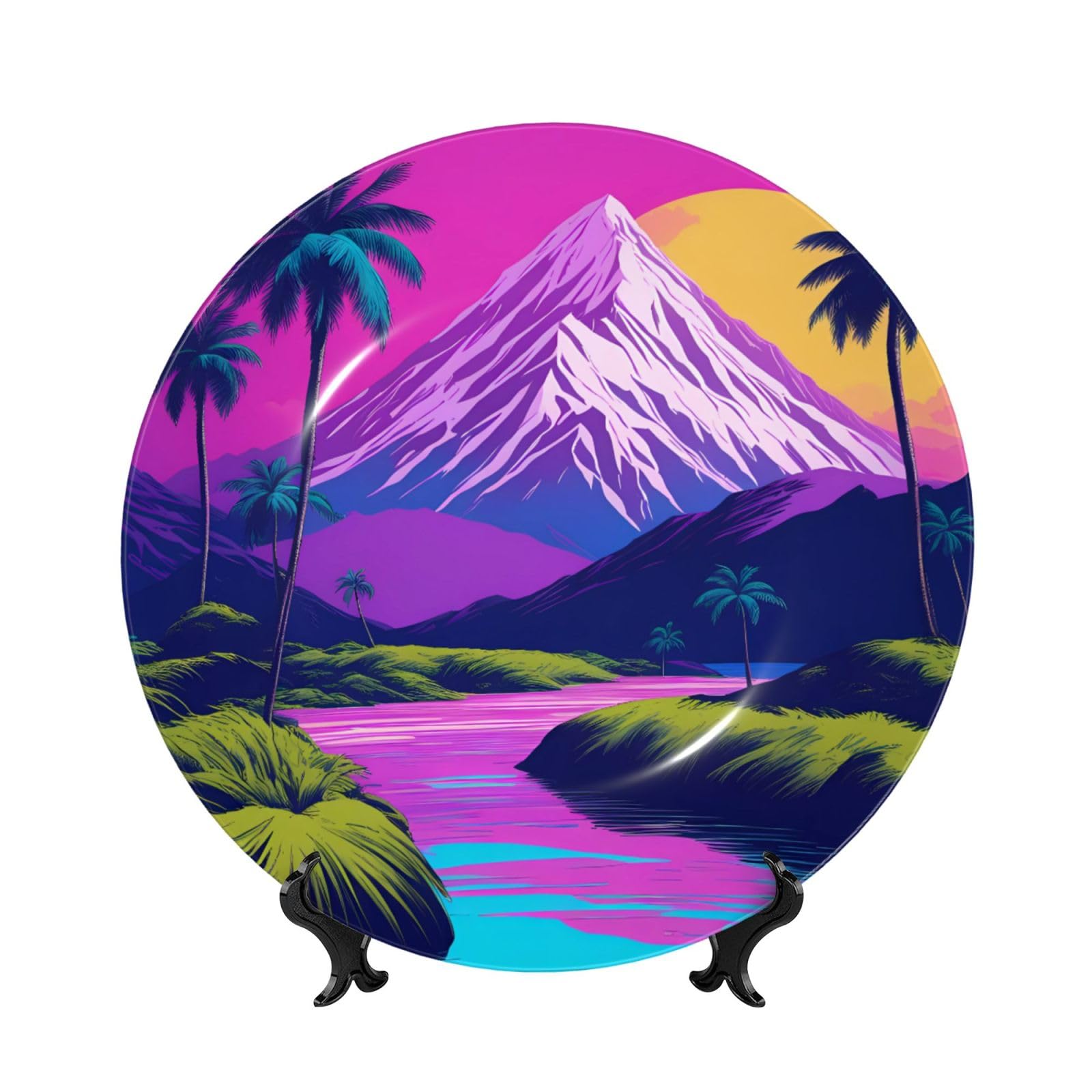SXZVVBN many coconut trees Bone China Decorative Plate Art with Stand Removable Adhesive Hanging for Home Office 6in（15cm）