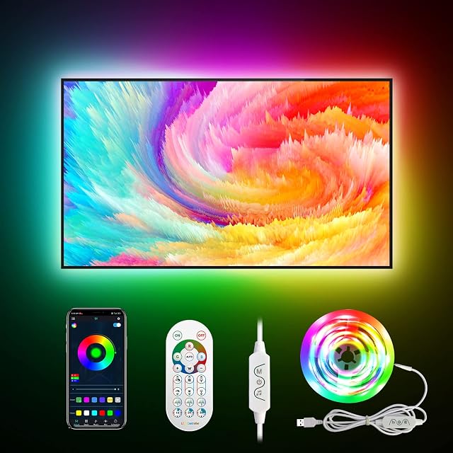 Daymeet TV Led Lights, 4M TV Led Backlight Led Lights USB Powered RGB TV Led Light Strip for 32-55 inch TV/Monitor Behind Lighting, Led TV Lights with Remote, Music Sync Bluetooth APP Control