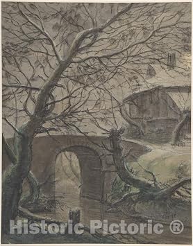 Historic Pictoric Art Print Anthonie Waterloo - A House Near a Bridge Vintage Wall Decor 08in x 10in