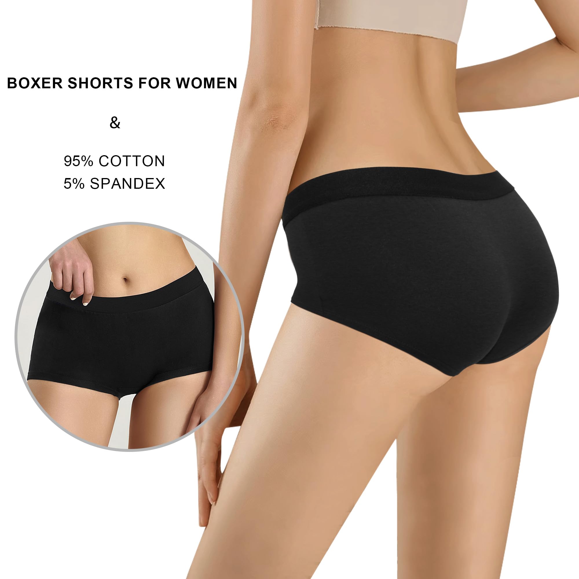 Uizuooy Boxer da donna in cotone, copertura completa, morbidi, anti sfregamento, confezione da 6