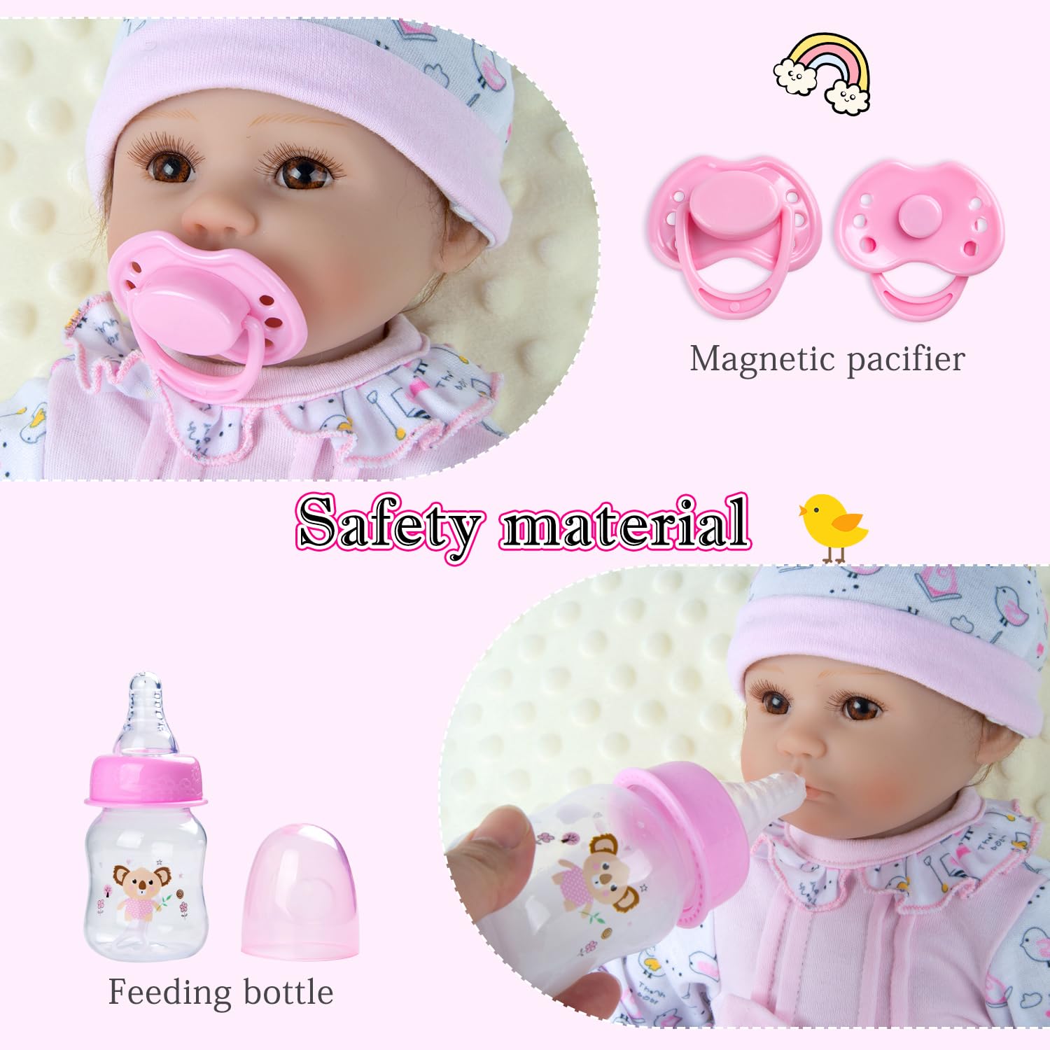 PEDOLLTREE - 11pcs Reborn Baby Doll Kleidung für Mädchen, rosa Mädchen Outfit Zubehör für 40,6–45,7 cm Puppe, Neugeborenes Mädchen mit rosa Herz Krippe