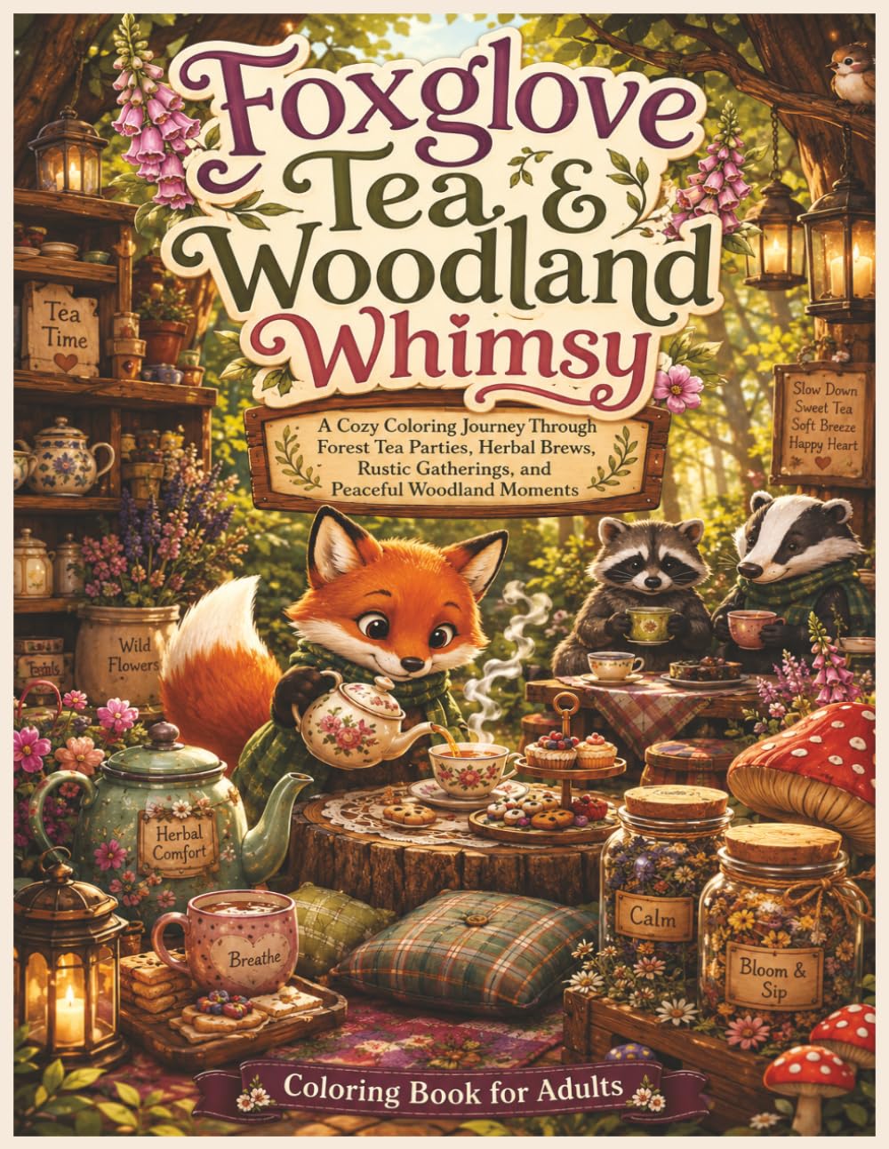 Cosy Fox Colouring Book: Cozy Fox Adventures, Woodland Homes, Garden Scenes, and Relaxing Nature Illustrations