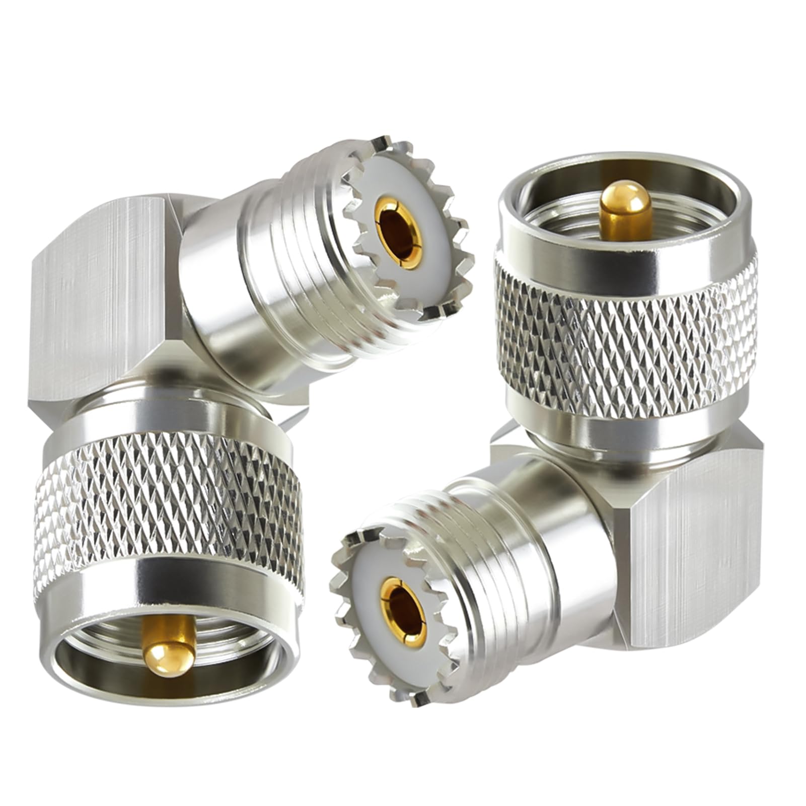 Eagles Lot de 2 adaptateurs coaxiaux UHF mâle PL259 vers femelle SO239 RF, connecteur à angle droit UHF 90°, connecteur de type F femelle vers mâle pour antenne radio CB, appareils LAN