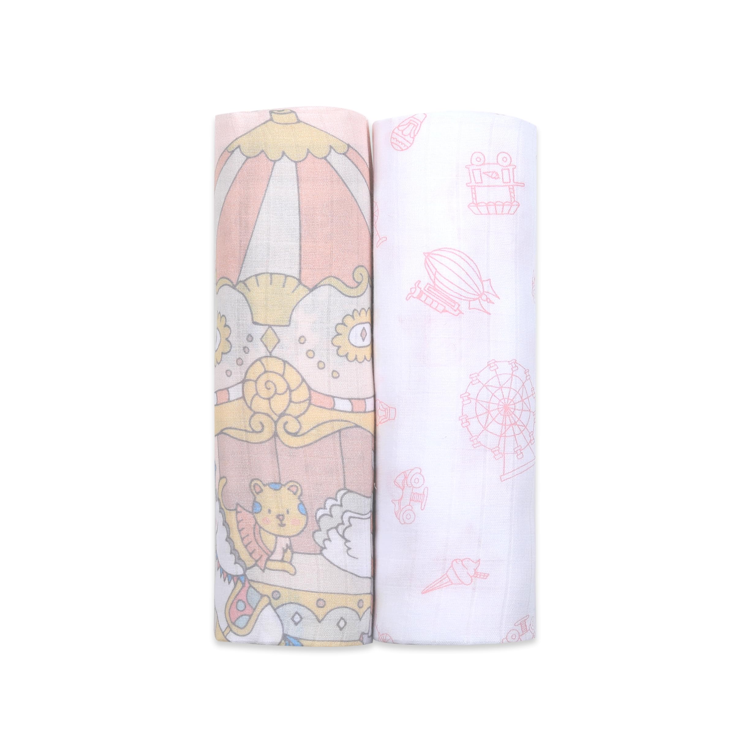 Masilo 100% Organic Cotton Swaddle Wrap/New Born Swaddle Blanket/Multiuse Muslin Cloth Swaddle/Swaddle Gift Set/Soft Baby Wrap/Pack of 2/42 x 42 in - Carnival Pink