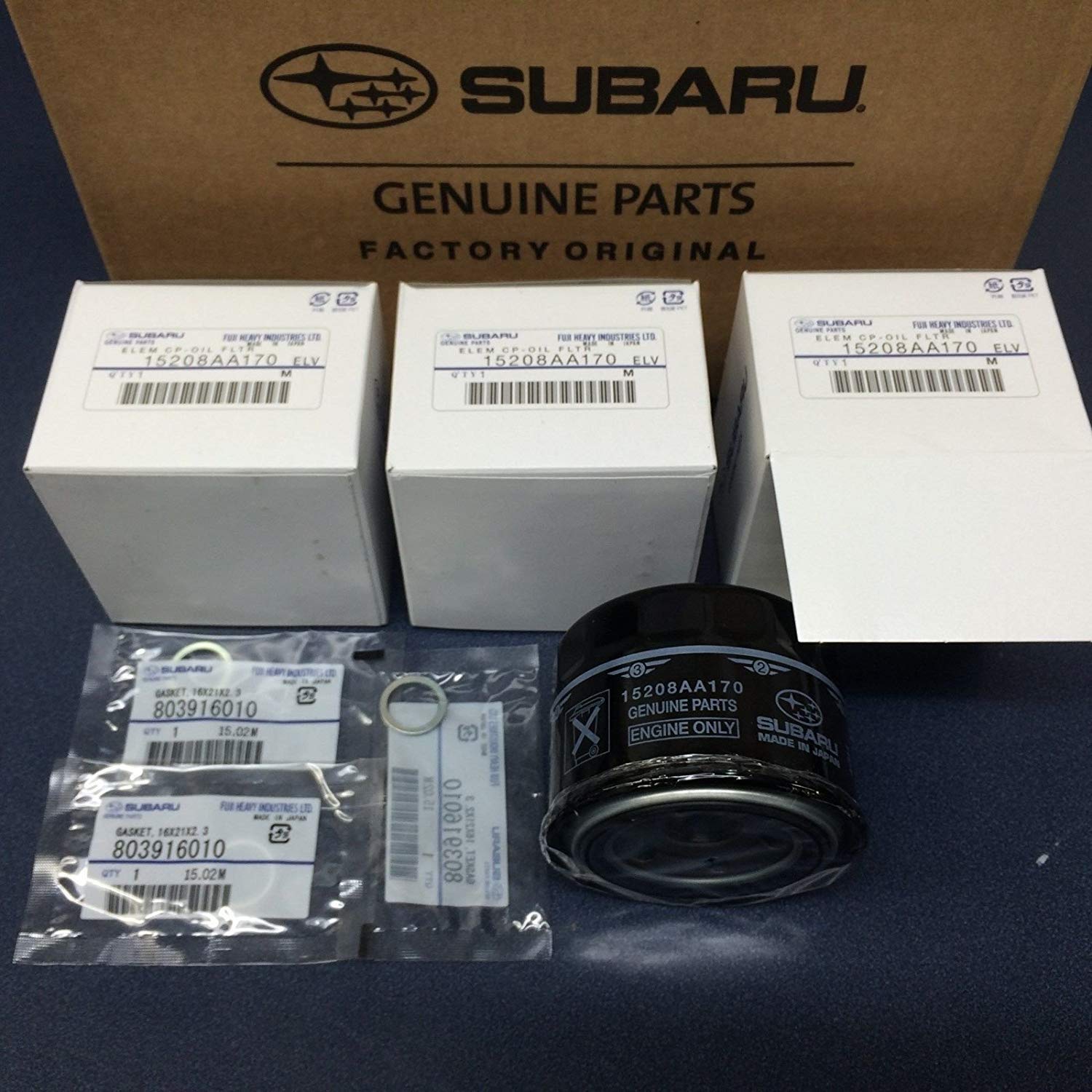 SubaruEngine Oil Filter & Crush Gasket (3 Pack) 2015-2018 WRX 2.0 15208AA170 OEM