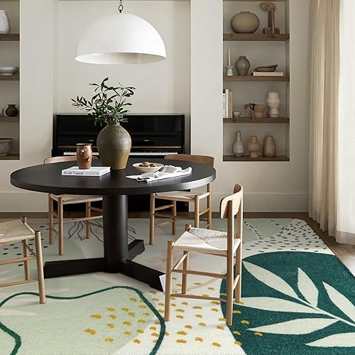 Miniatura 5 de Lahome Alfombra verde lavable a máquina, alfombra grande de 8 x 10 pies para sala de estar, antideslizante, ligera, bohemia, suave estampado