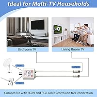 Vista 4 de Divisor de satélite de 5 a 2500 MHz, divisor CATV de 2 vías con cable coaxial RG6 y 2 conectores, para alimentación de paso a LNB, mejora la calidad