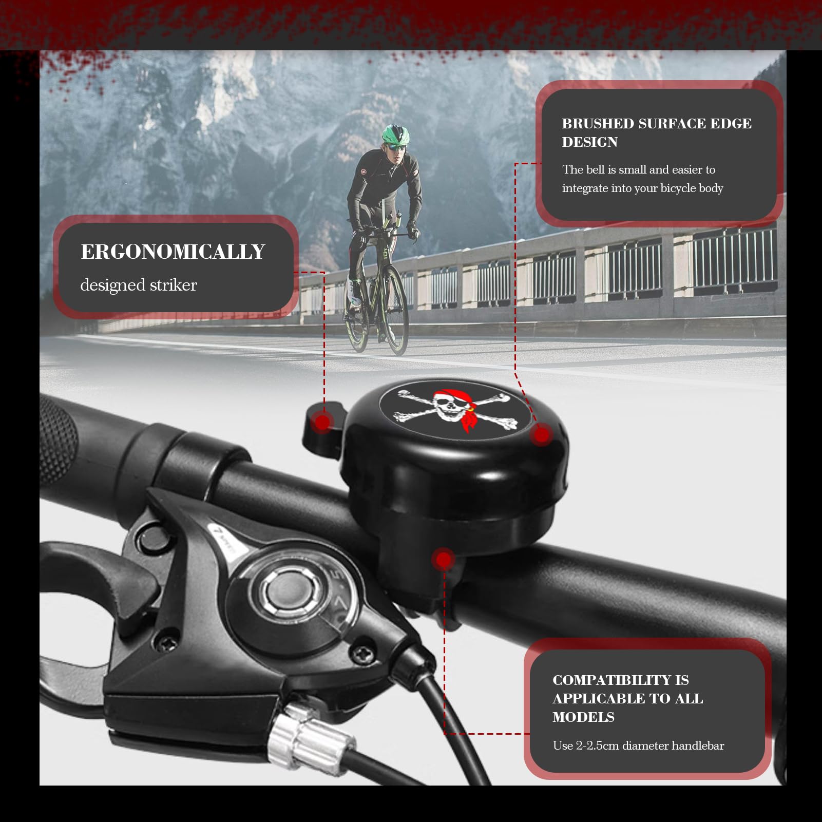Campanello per bicicletta per bambini, 2 pezzi, campanelli per bicicletta a forma di pirati per bambini, ragazzi e ragazze, campanello per biciclette per bambini, bici senza pedali, mountain bike