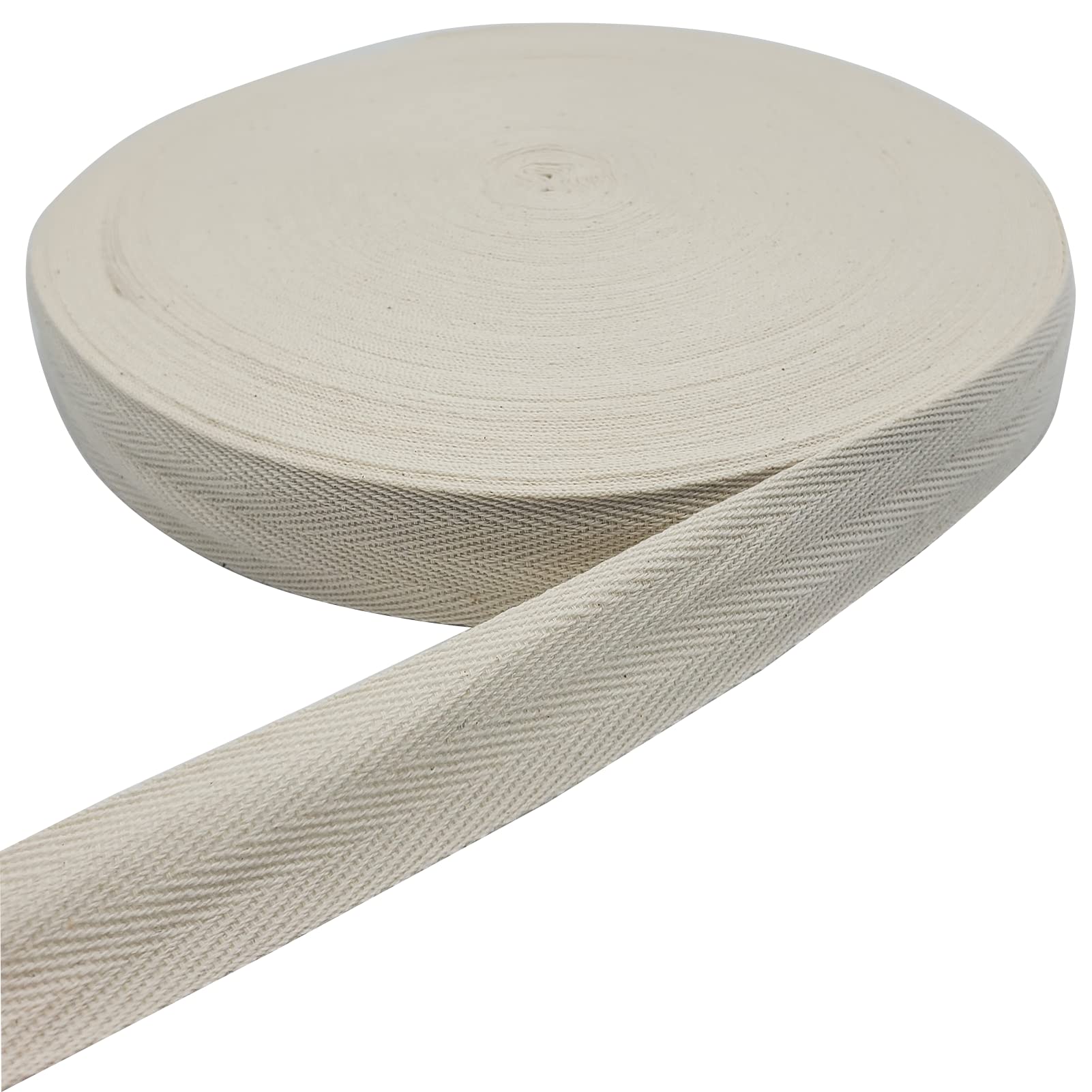 Cinta de cinta de espiga de 50 yardas, cinta de sarga de algodón para costura, cinta de unión natural para manualidades (beige, 1 pulgada)