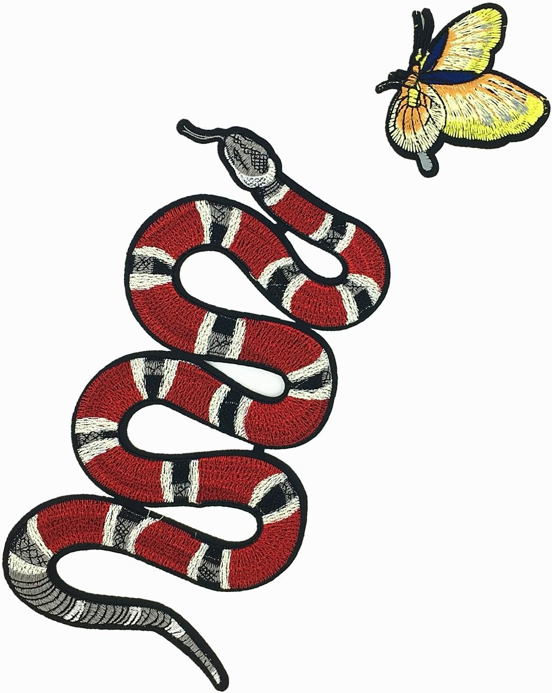 JUBRAY Sew On Embroidered Flower Butterfly Snake Patch Set Embroidery Serpent Applique Motifs Decoration Patches For Jeans Jacket Appliques AC0919-B