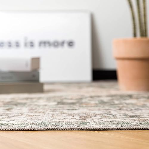 Miniatura 4 de Valenrug Alfombra lavable de 4 x 6 pies, colección verde, alfombra antideslizante y resistente a las manchas, para sala de estar, dormitorio antiguo