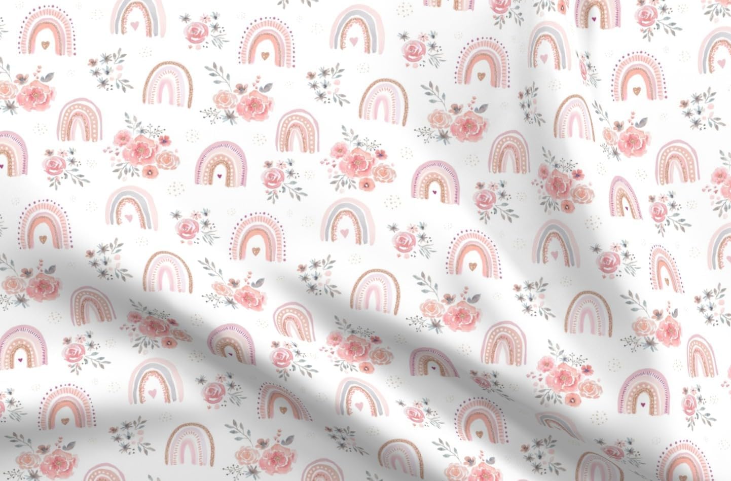 Spoonflower Fabric - Watercolor Floral Rainbow Flowers Botanical Baby Girl Peonies Blanket Printed on Petal Cotton Fabric Fat Quarter - Sewing Quilting Apparel Crafts Decor