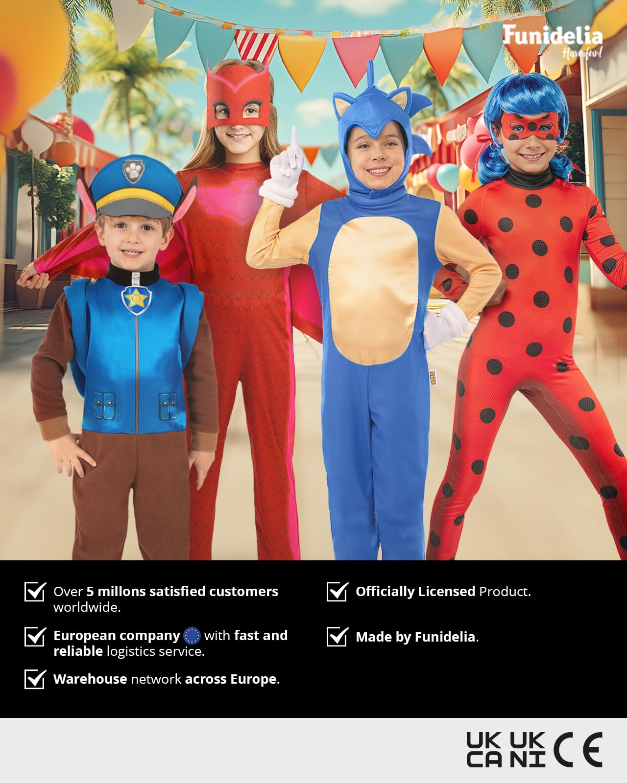 Funidelia Cat Noir Kostüm mit Zubehör - Ladybug für Jungen, Offizielle Lizenz, Größe 10-12 Jahre Zeichentrickfilm, Ladybug - Verkleidung für Kinder für Partys, Karneval und Halloween