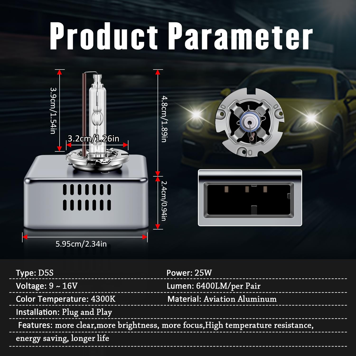 TECTICO D5S Xenón Bombilla 12V 25W HID Faro 4300K Blanca Cálida, Ultra Brillante, Luces Altas y Bajas, Reemplazo OEM Kit de Conversión (2 Unidades)