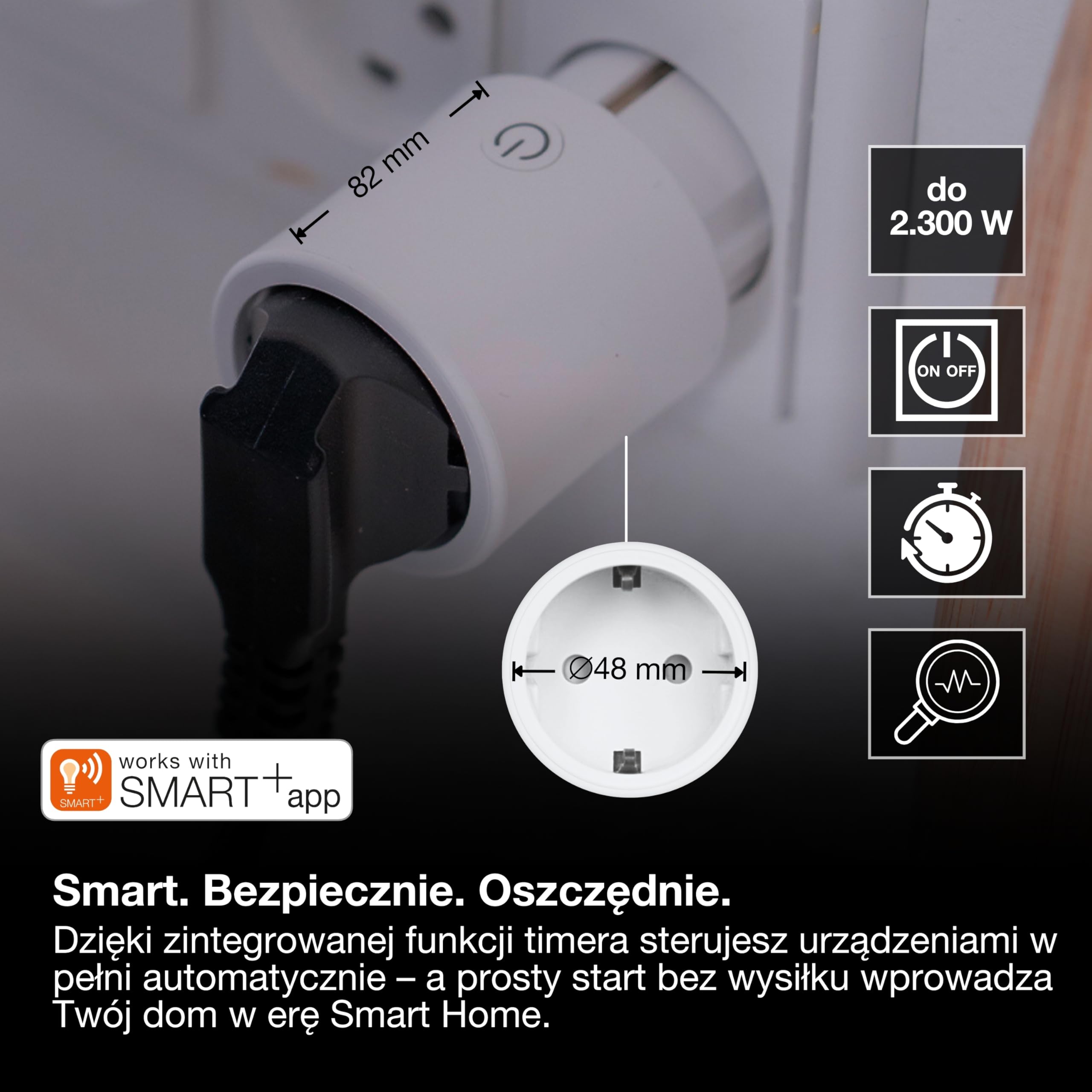 OSRAM SMART+ WiFi Matter Gniazdo wtykowe EU 10A 2300W IP20 | SMART+ MATTER Plug, Plugs, Biały, 48 mm dia, opakowanie 1 sztuk