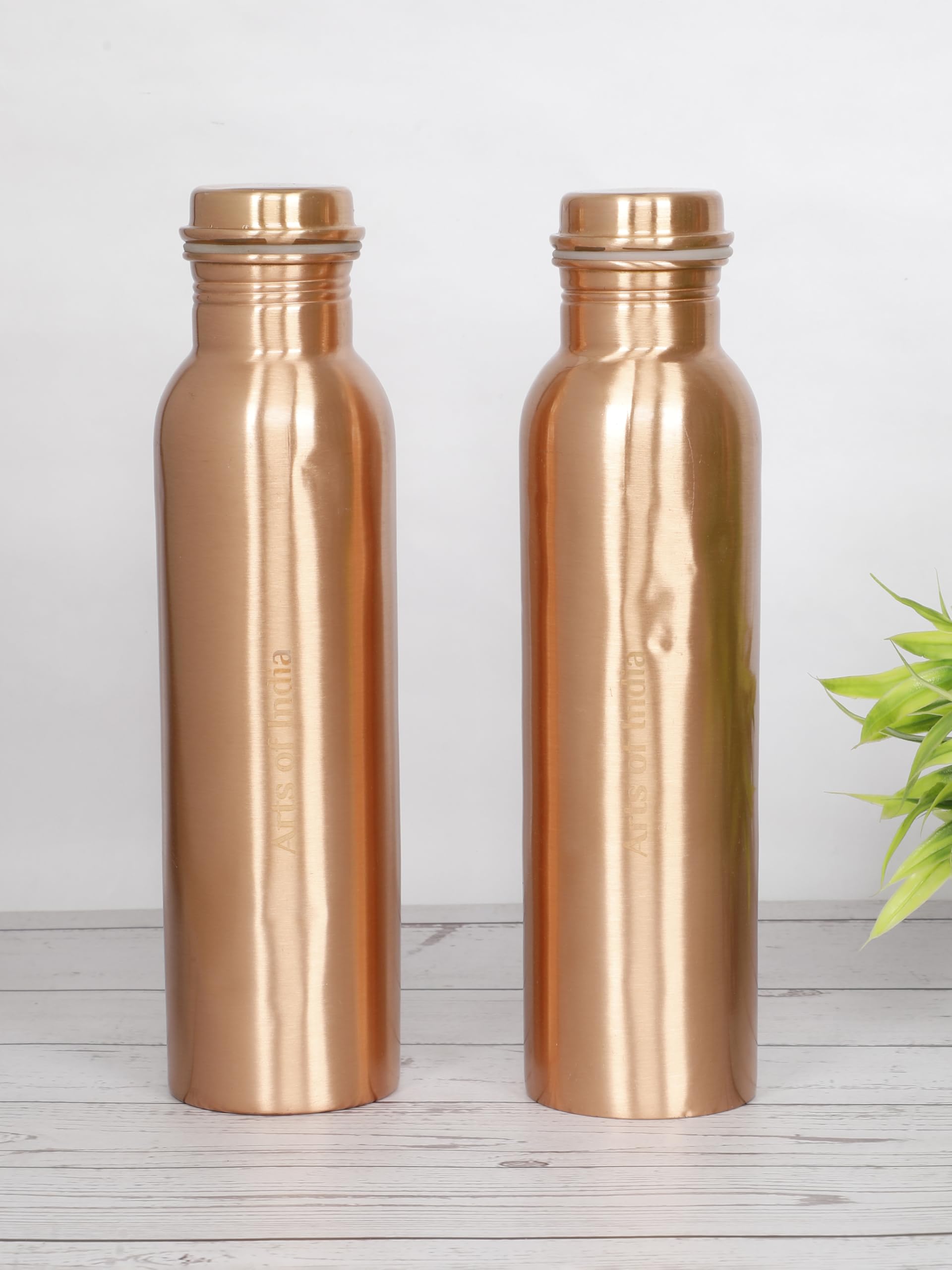 Arts Of India Pure Copper Water Bottle - 34 Oz Extra Large -Ayurvedic Pure Copper Vessel For Drinking - Drink More Water, Lower Your Sugar Intake And Enjoy The Health Benefits Immediately Set of 2