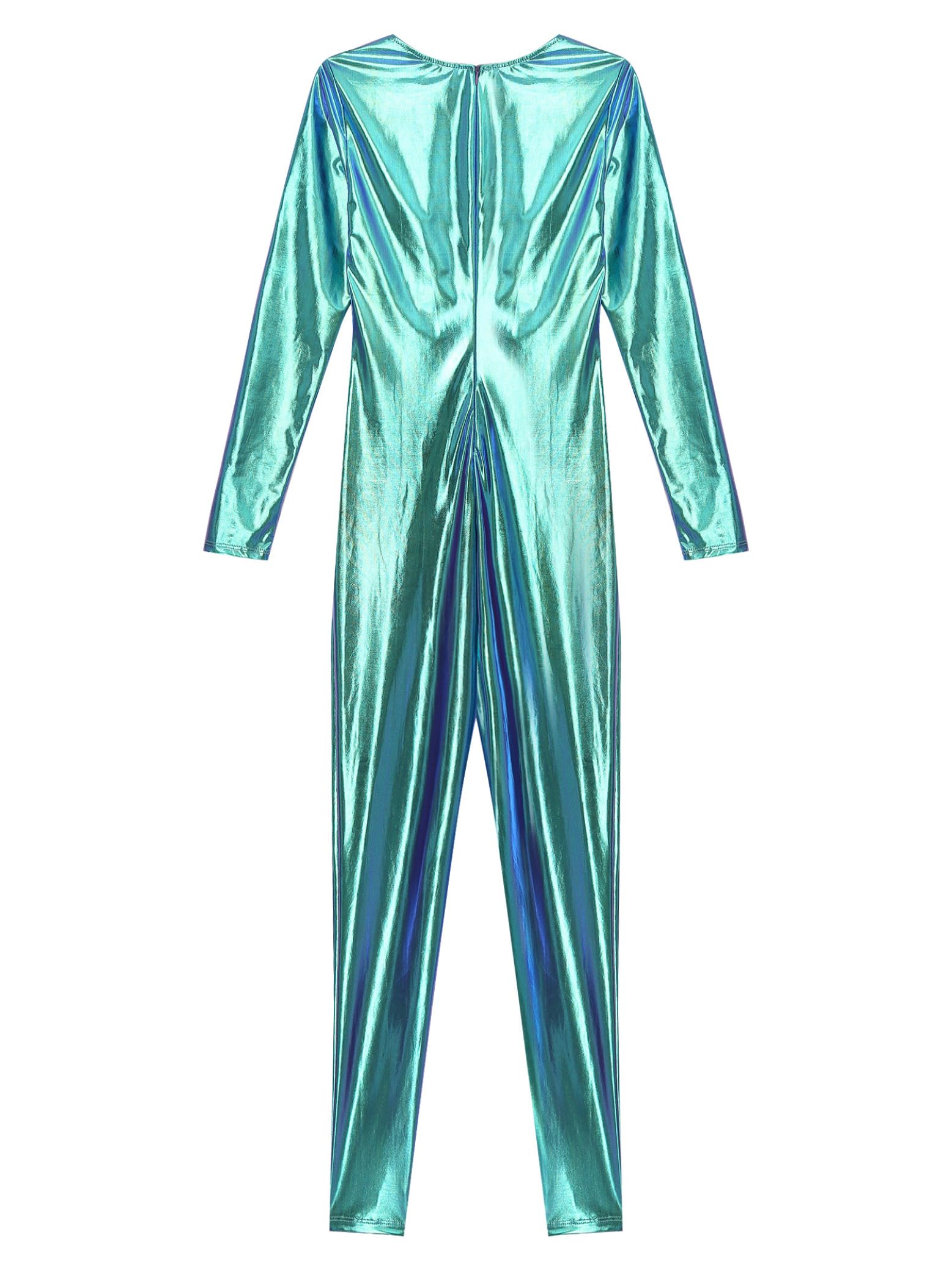 Mono de Gimnasia Rítmica para Mujer Bodies de Danza Brillante Metálico Mono Largo de Cuello Redondo Jumpsuit Traje de Cuerpo Entero Disfraz S-3XL