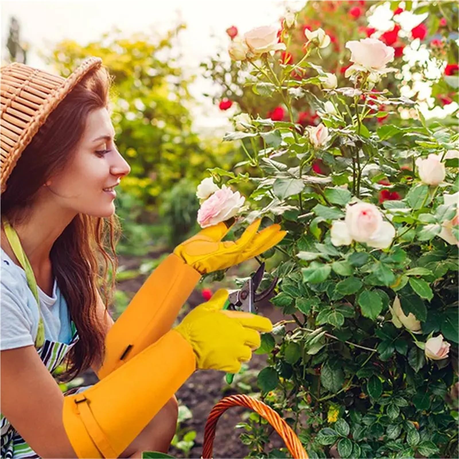 1 par de guantes jardinería largos para Jardineros