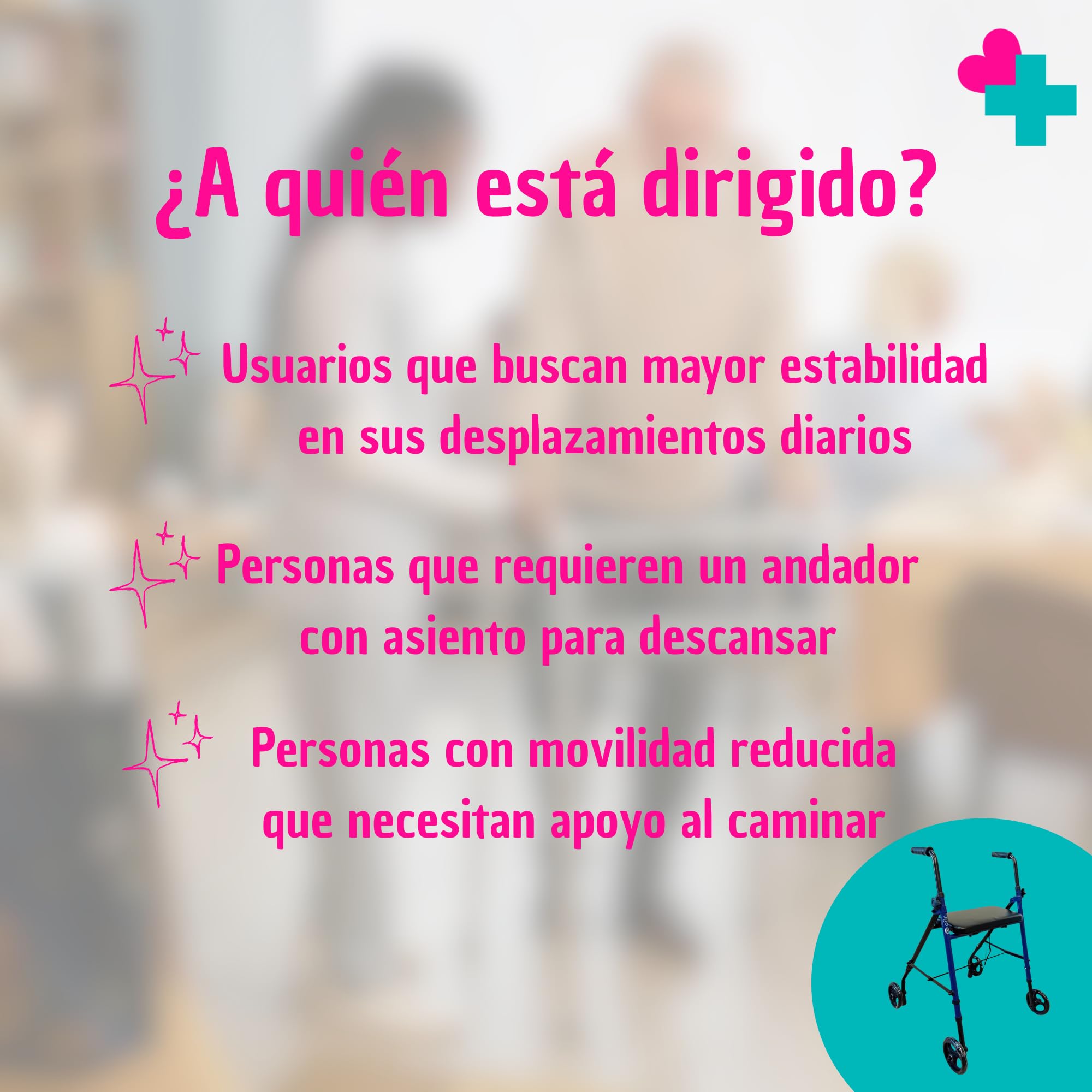 Andador para Ancianos con Freno por Presión. Andador Plegable. Andadores Adultos con Asiento Acolchado. Andador Ancianos Regulable. Andador OGI Bip Bip (Azul)
