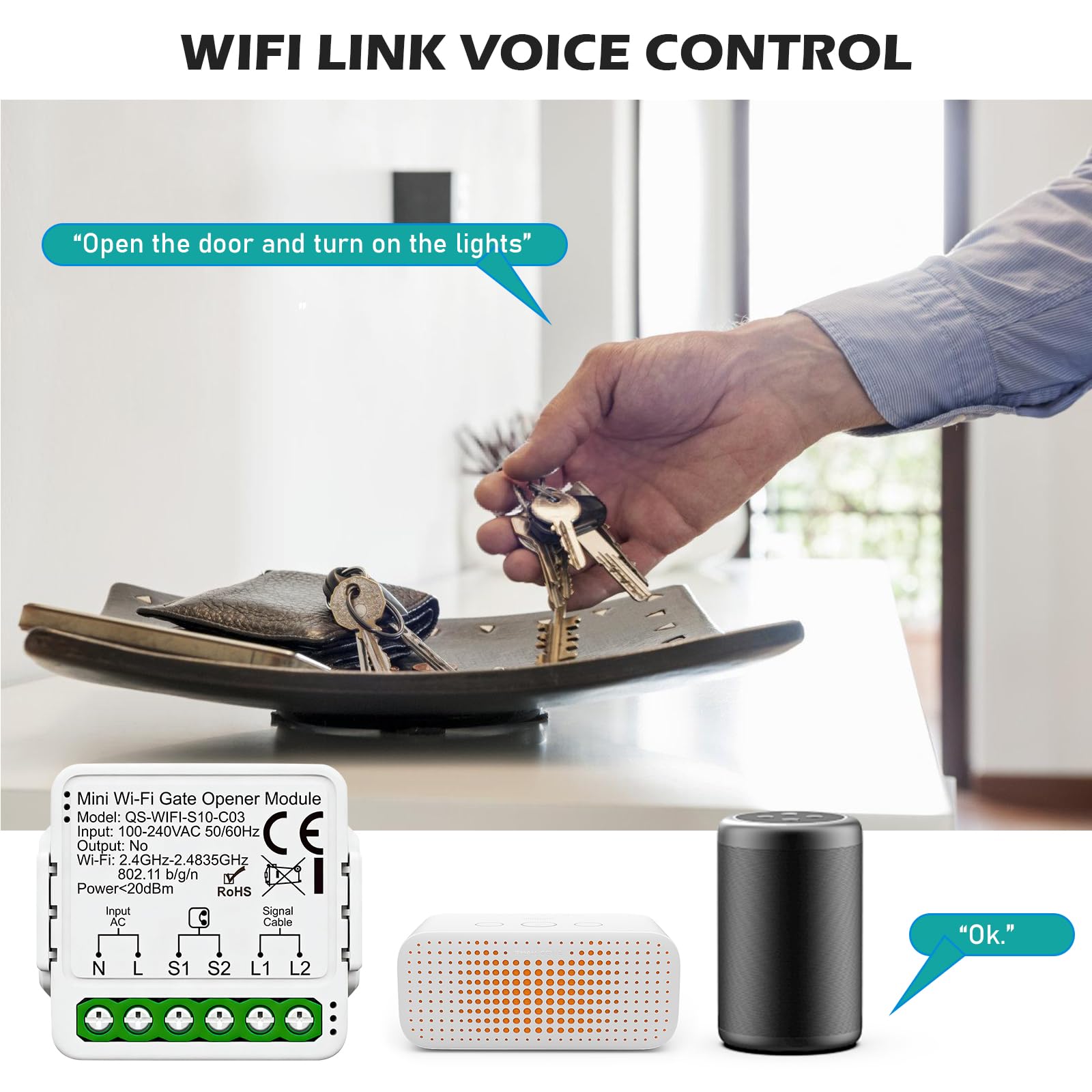 Apriporta Wifi Garage Door Opener, Wifi Garage Door Opener Con Sensore, Timer, Ac100-240v Controller Per Porta Del Garage, Apri Porta Garage Intelligente, Supporta Controllo Vocale E App