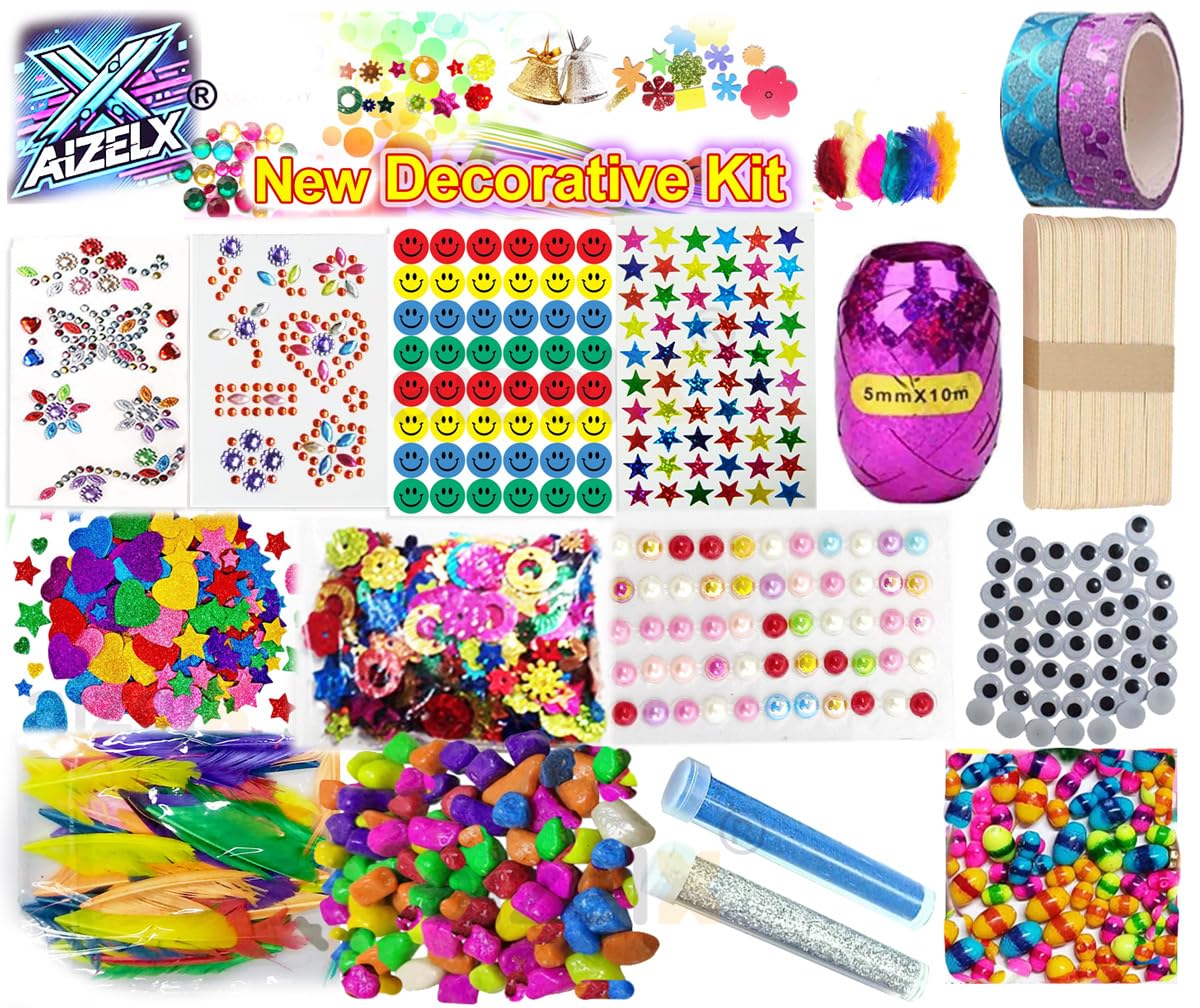 New Decoration Diy Art Craft Kit For Kids (17 Art Craft Supplies) Art Craft Set Art Craft Materials Glitter Tapes Foam Sticker Gem Stone Feather Mirrors (), Silver