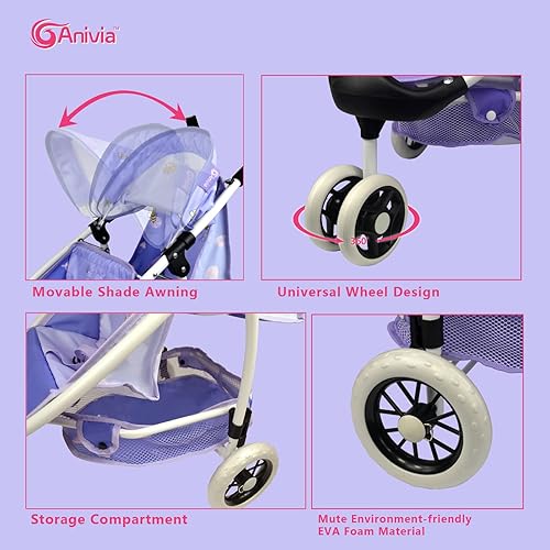 Miniatura 4 de Anivia - Cochecito de muñeca doble, diseño de corazón, regalos de cumpleaños para niños pequeños y niñas, cochecito doble, 11, plegable, doble