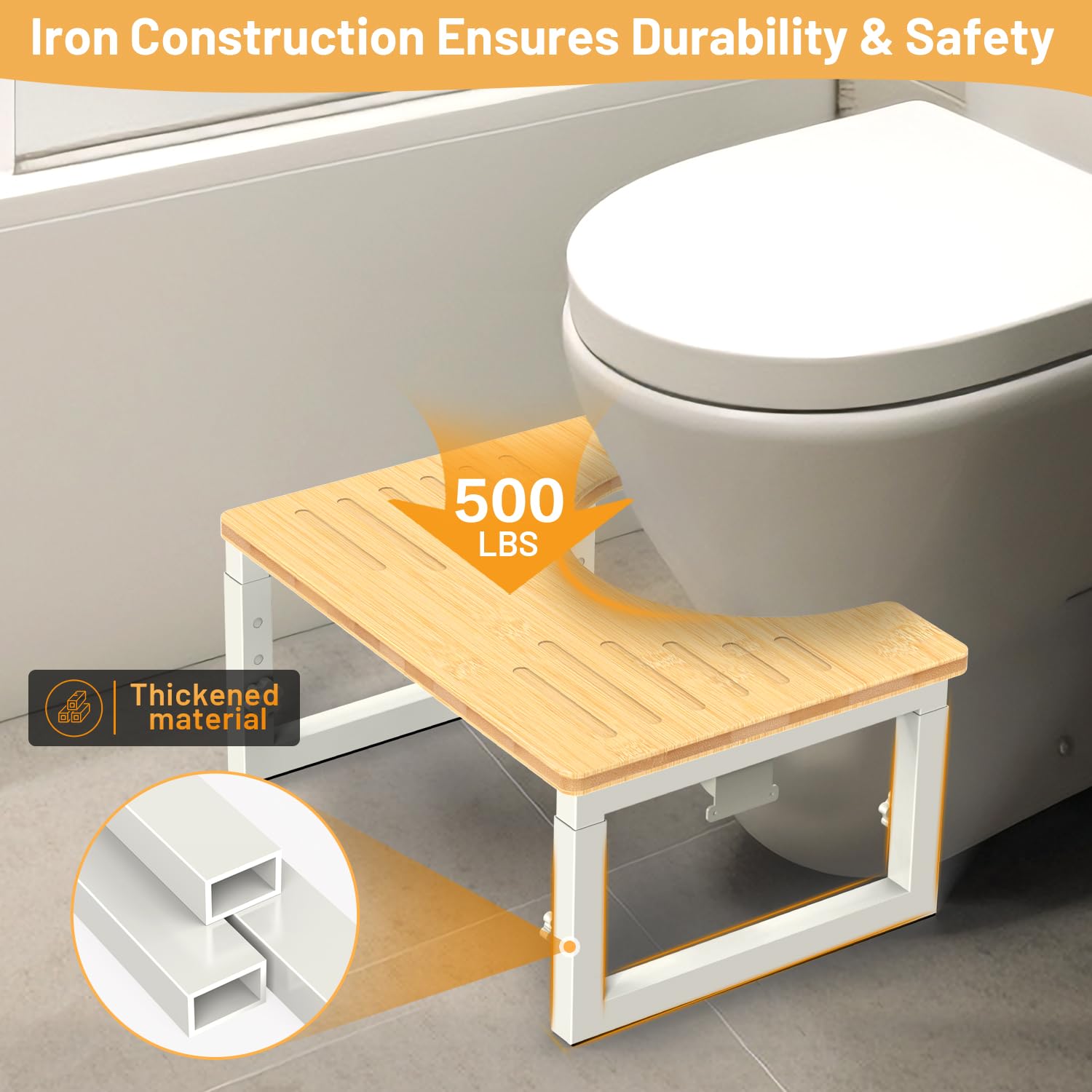 Adjustable Toilet Stool (7, 8, 9 Inch) - Acacia Wood Squatty Potty For Better Bathroom Posture & Constipation Relief