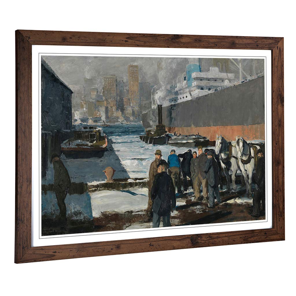 Big Box Art Framed Print of George Bellows Men of The Docks Design | Wall Art Picture | Home Decor for Kitchen, Living Room, Bedroom, Hallway, Walnut, A2 / 24.5x18 Inch / 62x45cm