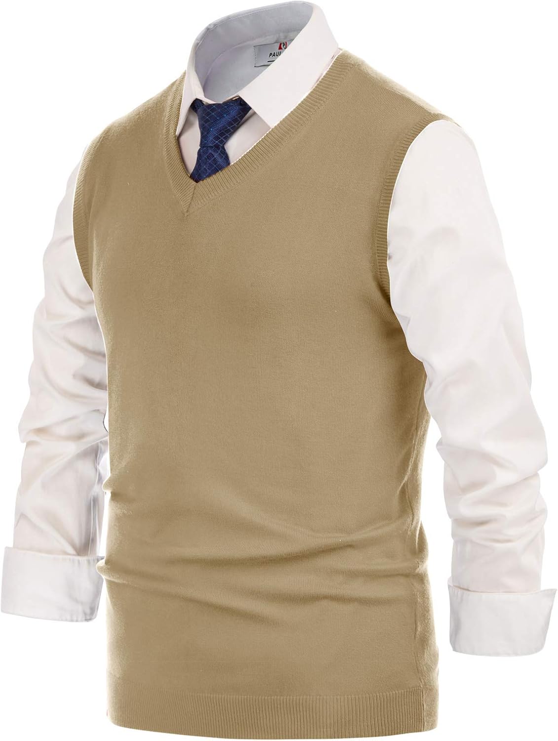 PJ PAUL JONES Mens V-Neck Knitted Sweater Vest Solid Plain Sleeveless Pullover Knitwear - Image 2