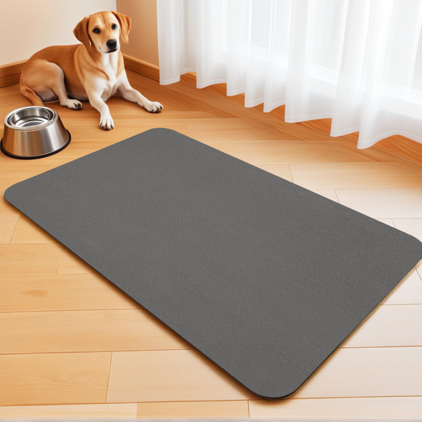 Napfunterlage Hund Hundenapf-Unterlage Hunde-Futtermatte Große Katzematte für Futter- und Wassernäpfe Hunde-Fütterungsmatte rutschfeste Katzen-Futtermatte Fleckenfrei (Dark Grey, 44 x 71 cm)