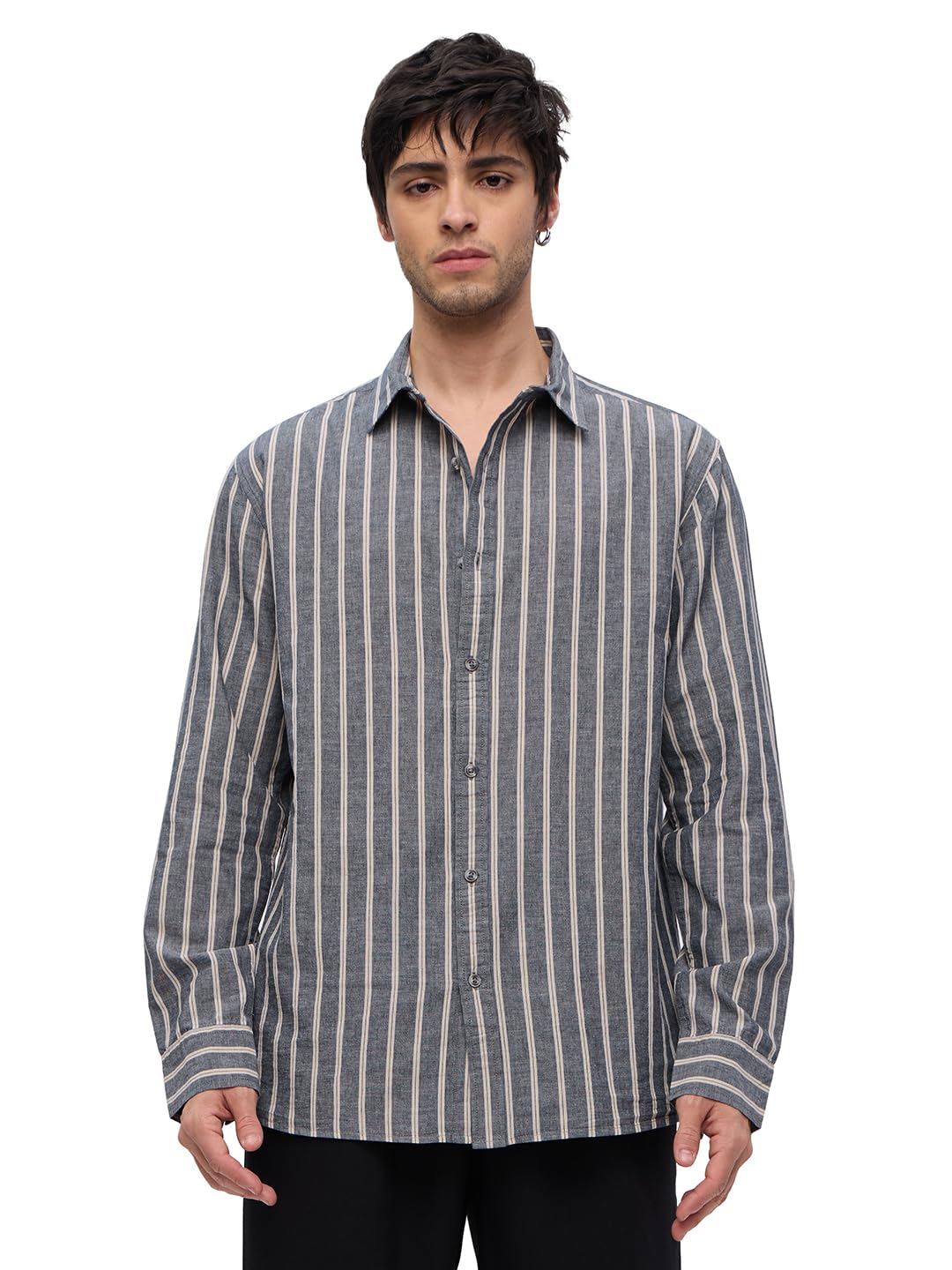 the souled store Cotton Linen Stripes: Azure Men and Boys Long Sleeves Collared Neck Button Front Regular Fit Cotton Linen Shirts-picture-50
