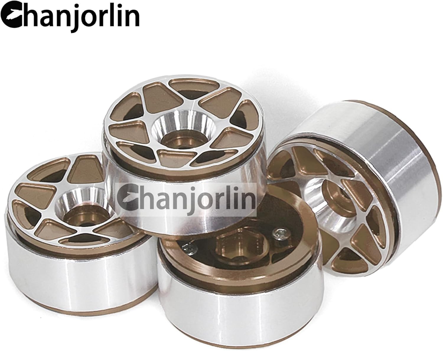 1.0 RC Beadlock Wheels Rims 12mm Hex 1/24 1/18 Aluminum Alloy Mud Slingers Hubs for 1:24 1:18 Rock Crawler Car Axial SCX24 FMS AX24 FCX18 FCX24 TRX4M 1.0" Tires 4PCS (Bronze)