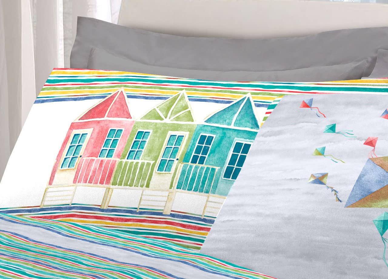 BIANCHERIAWEB Juego de Sábanas, Ropa Cama, Cubre Cama de Pensieri Delicati 100 % Algodón, Diseño de Aquiloni