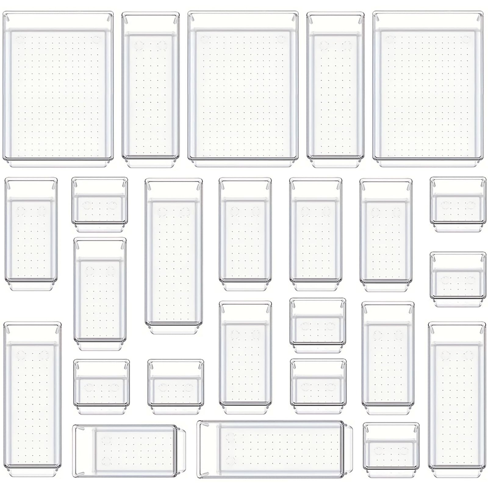 25 PCS Transparent Plastic Drawer Organizer Set, 4 Sizes of Multifunctional Desktop Drawer Organizer, Suitable for Cosmetics Jewelry As Well As small Tools in Bedrooms Bathrooms Kitchens and Offices