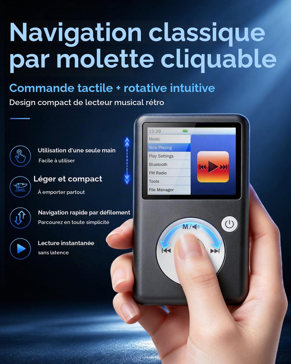 Lecteur MP3 Bluetooth 5.3 avec Radio FM, E-Book et Commandes tactiles