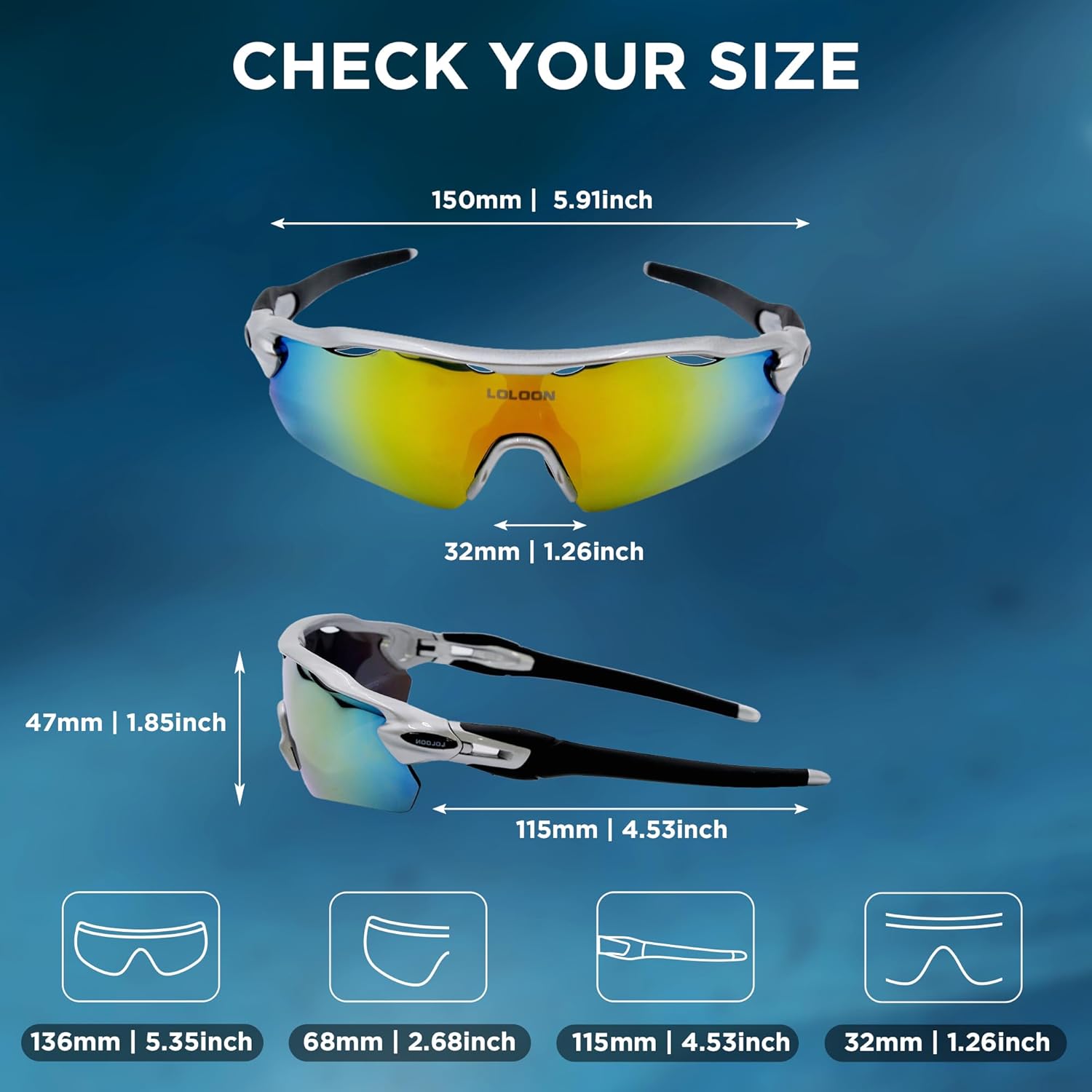 Cycling Sunglasses for Men Women Youth, Wrap Around Sports Sunglasses for Running Climbing Bike Baseball Softball Golf - Image 7