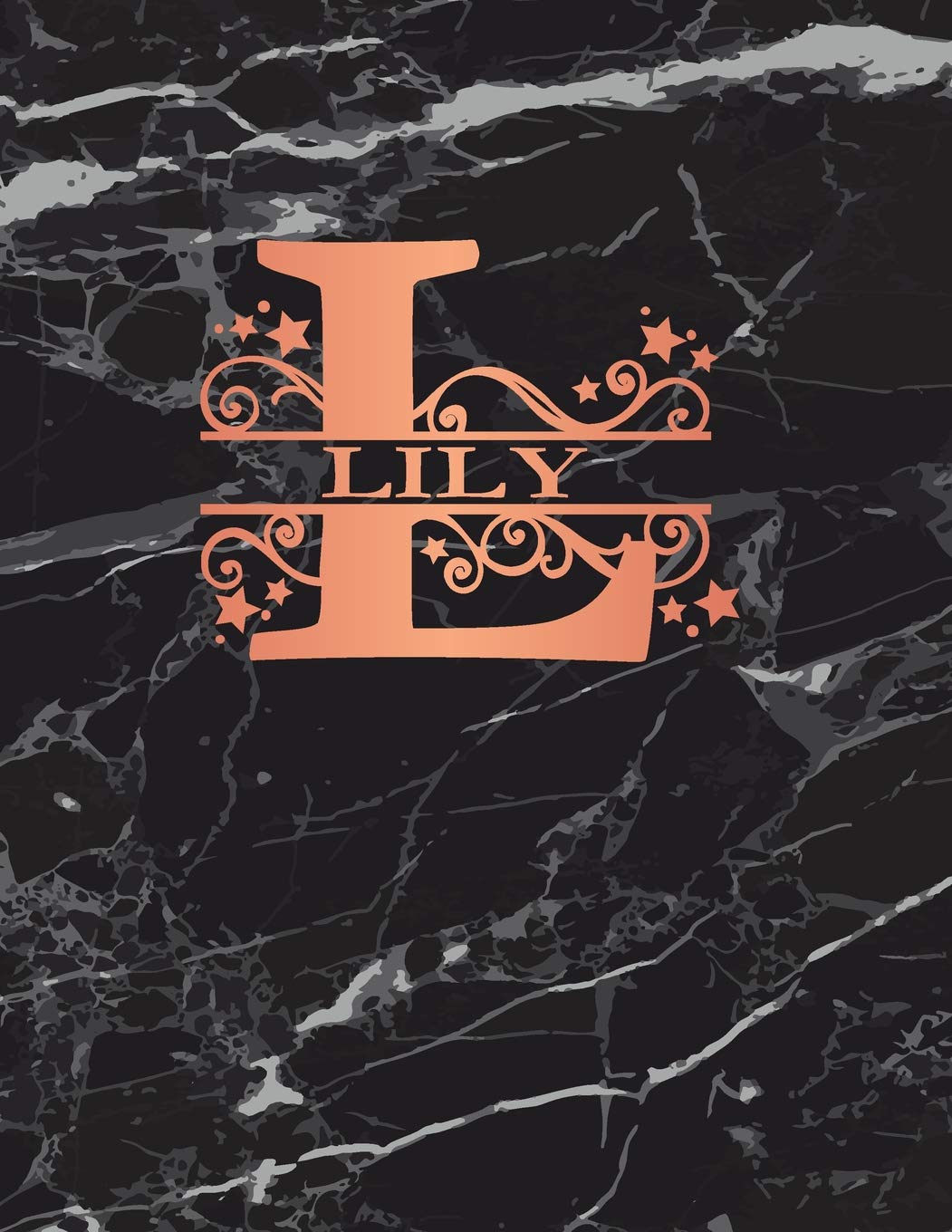 Lily: Personalized Sketchbook 8.5" x 11". Monogram Letter L Sketch Pad/Journal/Note Book. Black Marble & Rose Gold Cover. Doodle, Notebook, Journal,