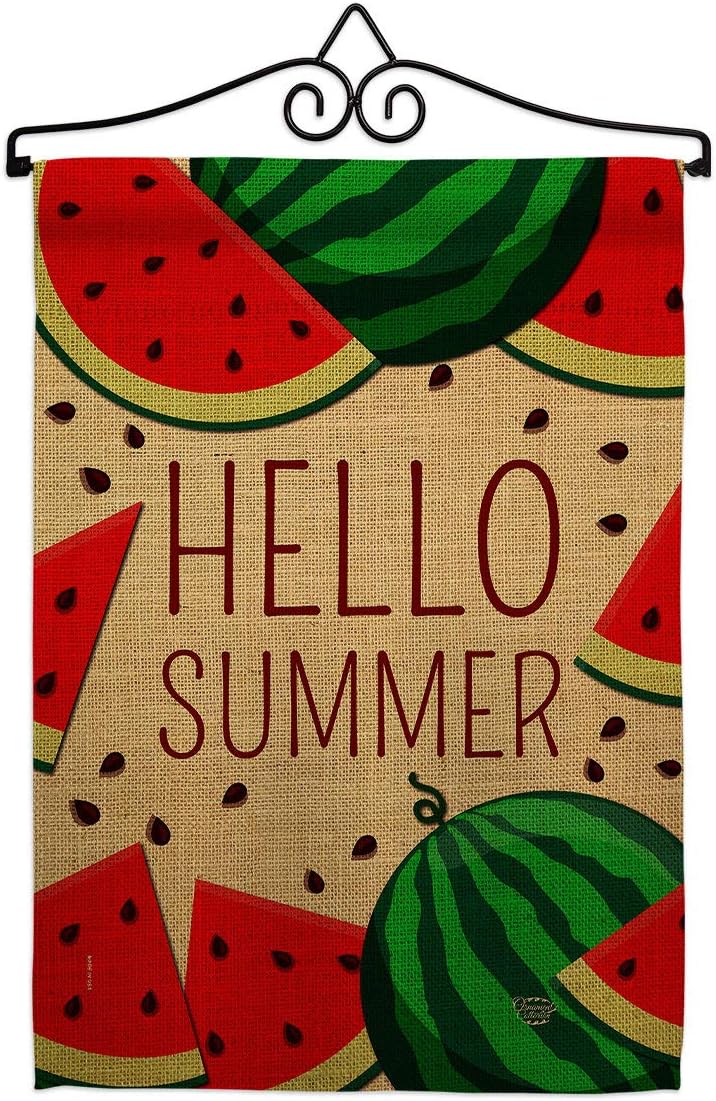 Watermelon Summer Garden Flag Set Wall Hanger Summertime Fun and Sun Beach Pool Luau Tropical Party Season Outdoor Sunny Small Decorative Gift Yard House Banner Double-Sided Made In USA 13 X 18.5