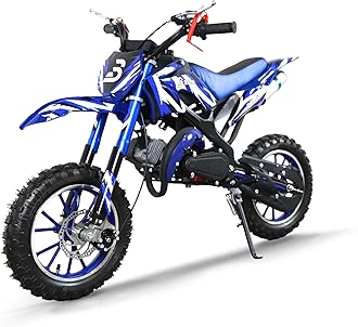 49CC Kids Gas Dirt Bike, 2-Stroke Gas Powered Motorcycle, Dual Disc Brakes, Front & Rear Shock, 10" Off-Road Tires, 28 MPH Top Speed, 132 LBS Max Load, Mini Dirtbike for Kids 8-14, Blue