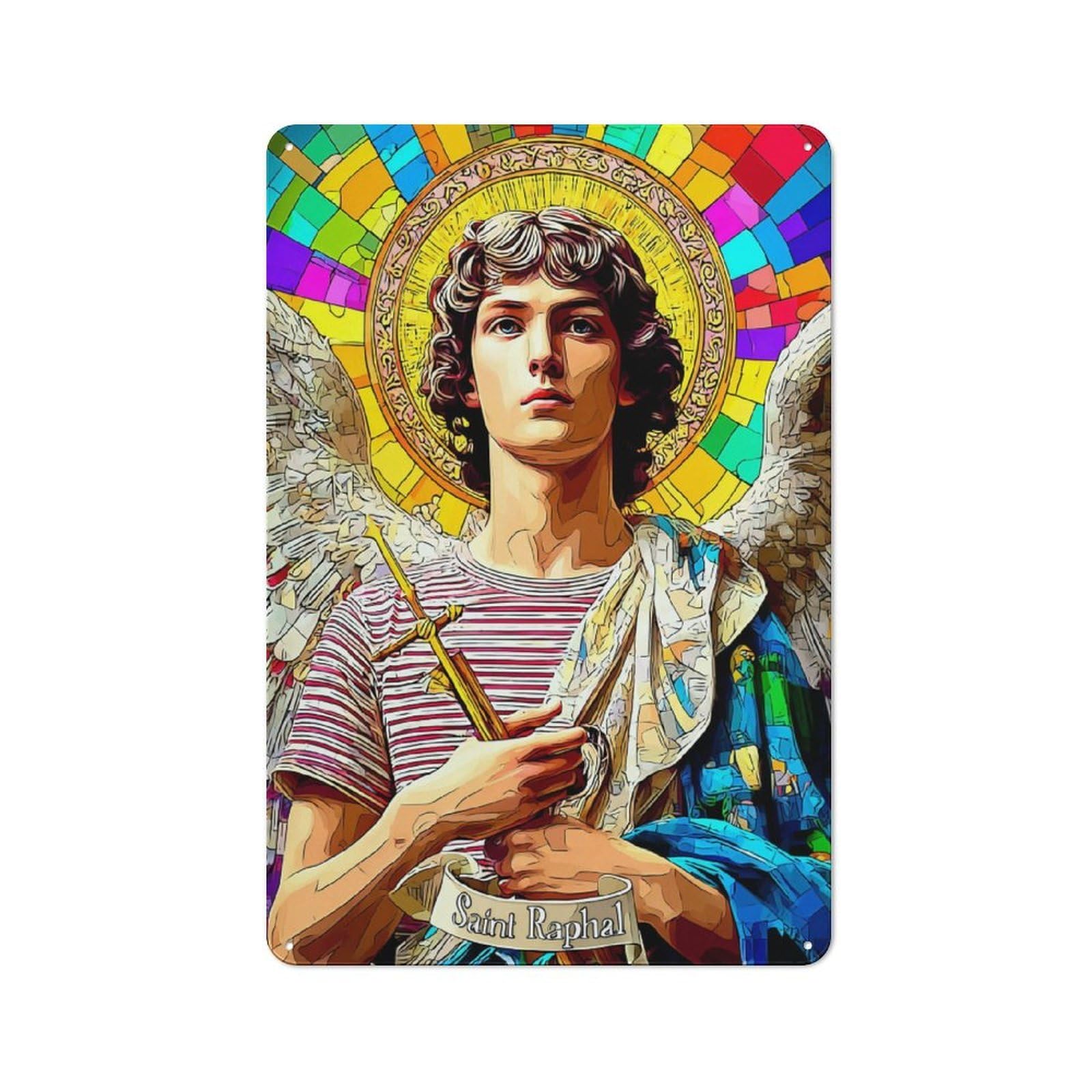 Saint Raphael A Modern Icon Cottage Metal Wall Decor 30x20cm, Shed Metal Sign for Conservatory, Home Bar Or Utility Room