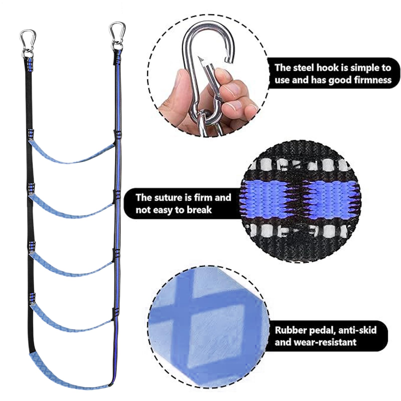 in corda per barca, a 5 gradini, 150 x 40 cm, design compatto e a sgancio rapido, antiscivolo, resistente, per arrampicata per kayak, piscina, pontile, casa sull'albero