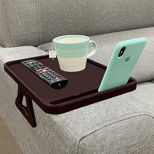 Miniatura 9 de Xchouxer Mesa de clip para reposabrazos de sofá, bandeja de aperitivos de TV, prácticos controles remotos/bebidas/soporte para teléfono (negro)