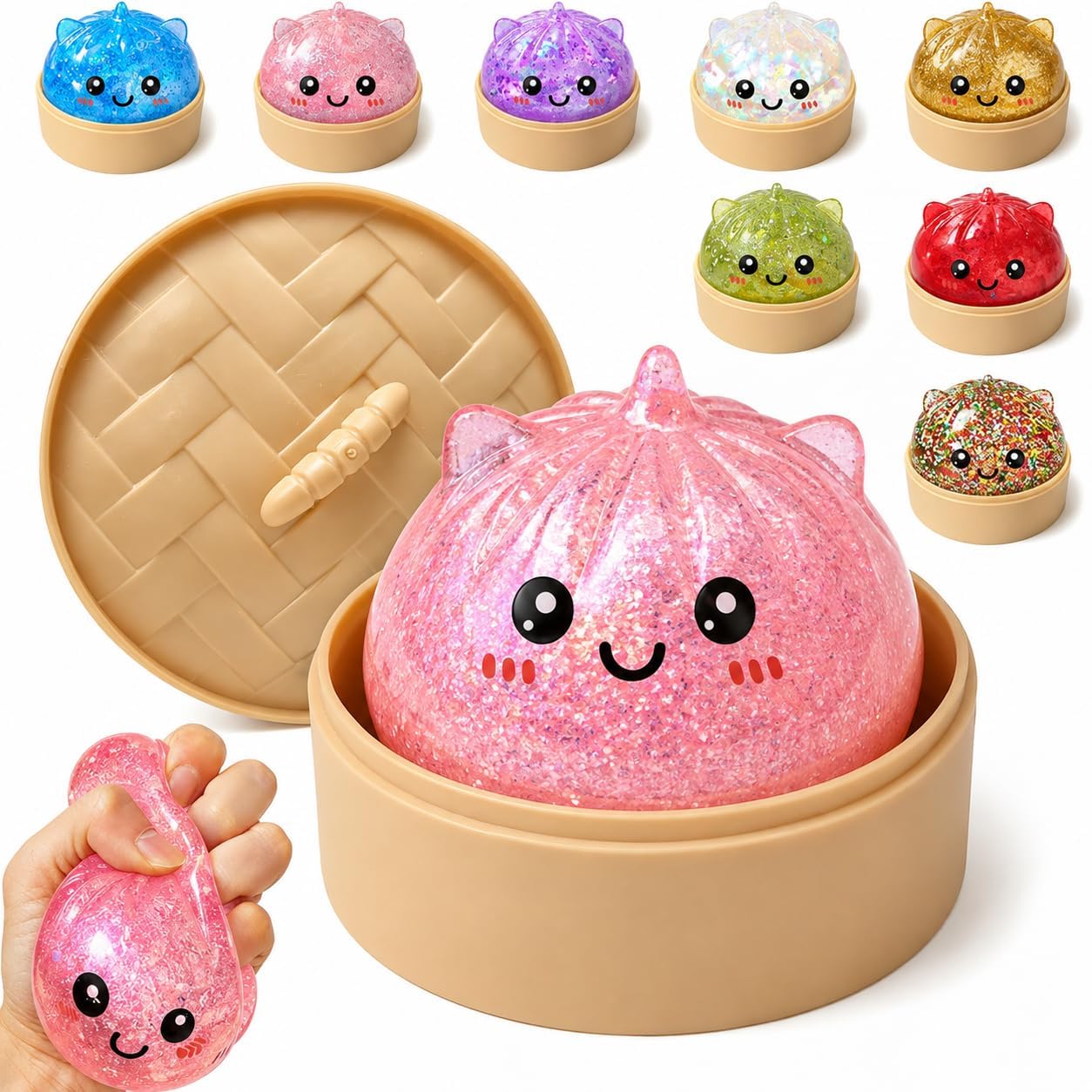 Dmpling Squishy Ball, Dmpling Mystery Box, Fidget Sensory Toy for Adults,Colorful Dmplings Stress Balls with Food Steamer,Stretchy Desk Toys { Rendom Pic of 1 Multicolour }