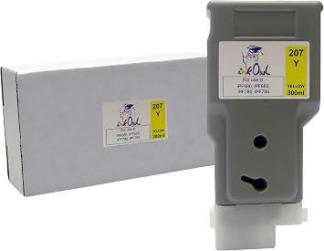 استبدال خرطوشة الحبر المتوافقة مع InkOwl لطابعات Canon PFI-207Y سعة 300 مل، باللون الأصفر - طابعات iPF680 وiPF685 وiPF780 وiPF785